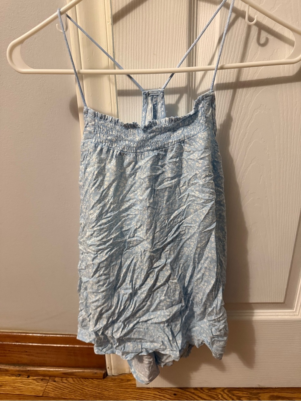 Light Blue Floral Women’s Shorts with Spaghetti Straps